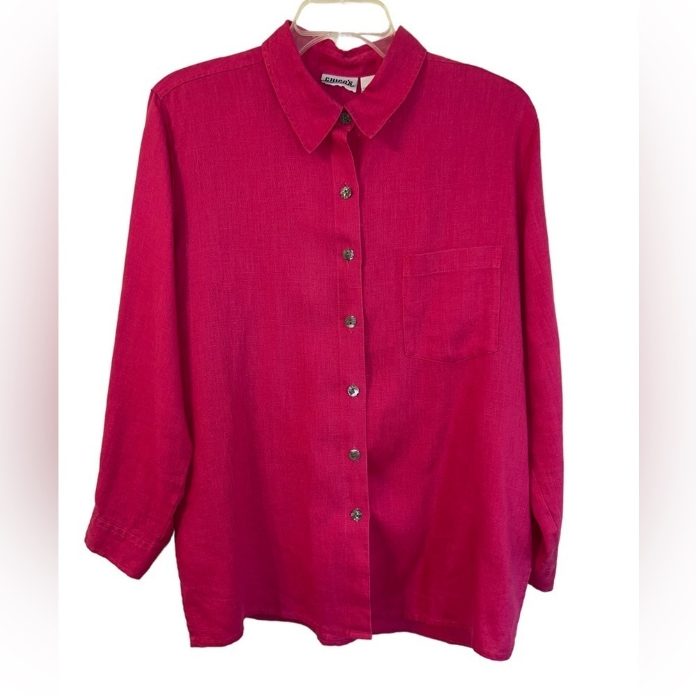 Chico’s women’s 100% Linen over size button up blouse. Size 3 (Large 16-18) GUC